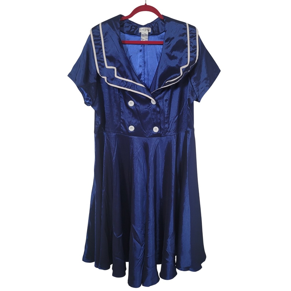 ChicStar Size 22 Sailor Dress Womens Navy Blue Rockabilly Pinup Retro Plus Size